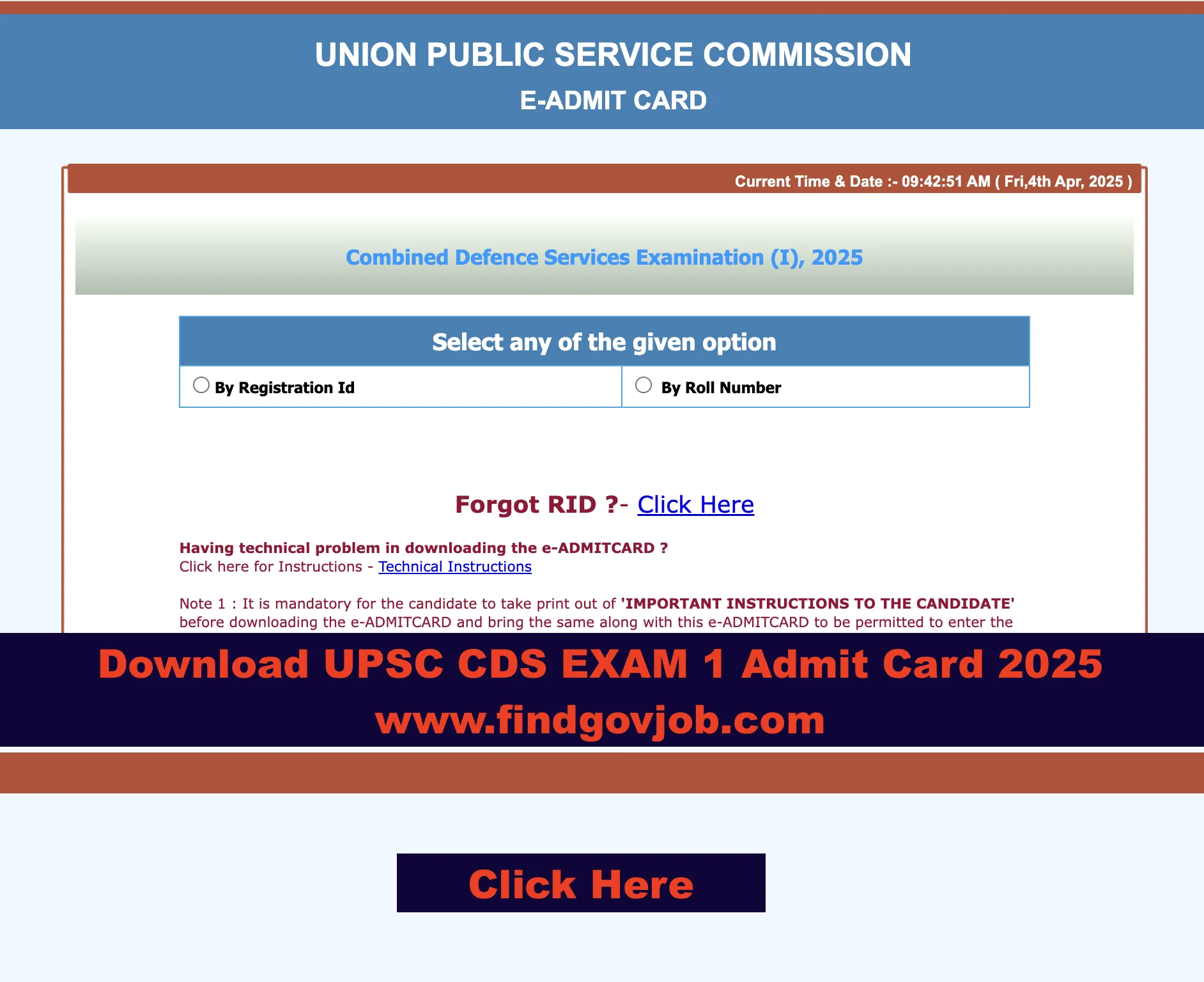 Download UPSC CDS EXAM 1 Admit Card 2025